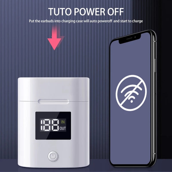 Earbuds HD Stereo Bass Led Power Display Charger Case