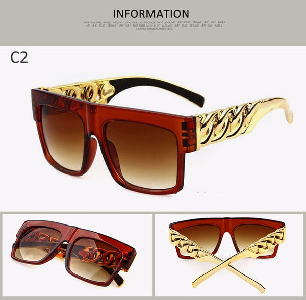 Hip Hop Sunglasses Fashion Gold Metal Chain Square