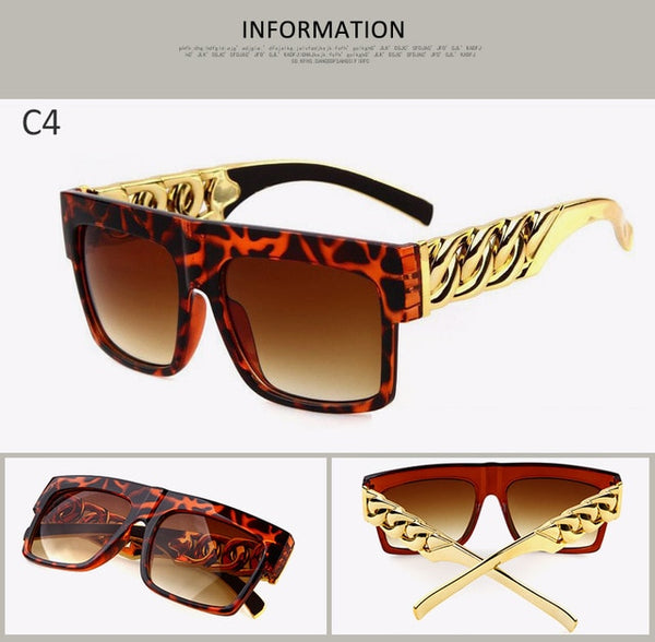 Hip Hop Sunglasses Fashion Gold Metal Chain Square