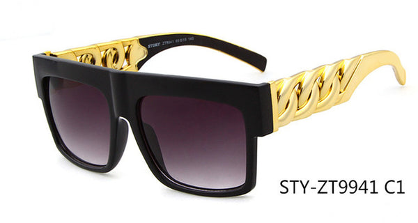 Hip Hop Sunglasses Fashion Gold Metal Chain Square
