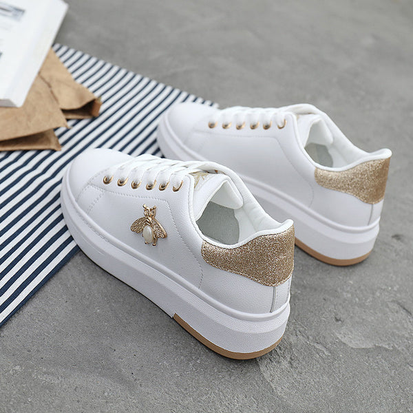 New Women Sneakers Fashion Breathable PU Leather Platform White Women Shoes