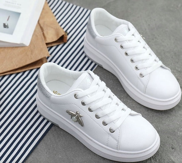 New Women Sneakers Fashion Breathable PU Leather Platform White Women Shoes