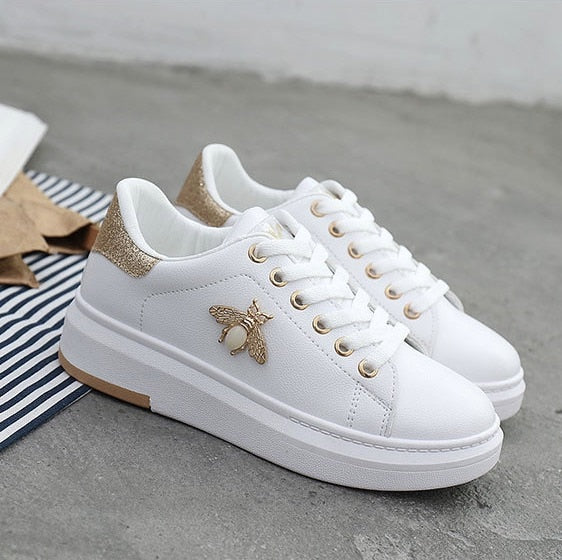 New Women Sneakers Fashion Breathable PU Leather Platform White Women Shoes
