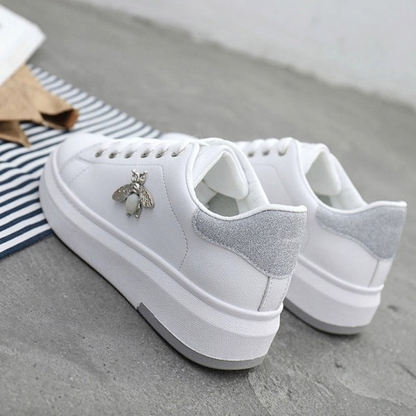 New Women Sneakers Fashion Breathable PU Leather Platform White Women Shoes