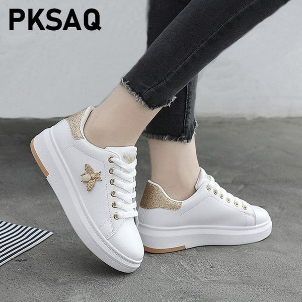 New Women Sneakers Fashion Breathable PU Leather Platform White Women Shoes