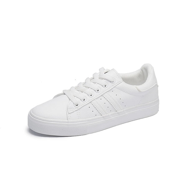 HOT Women  Fashion Breathble Vulcanized Shoes Women Lace up Casual Shoes White