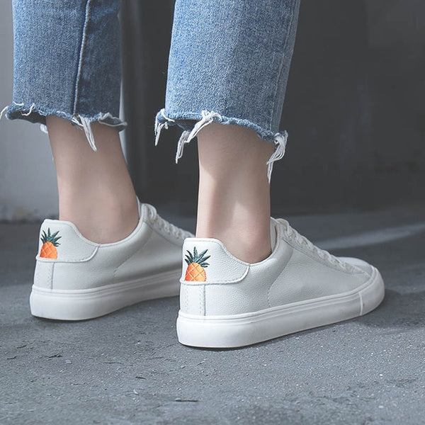 HOT Women  Fashion Breathble Vulcanized Shoes Women Lace up Casual Shoes White