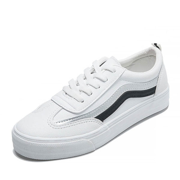 HOT Women  Fashion Breathble Vulcanized Shoes Women Lace up Casual Shoes White
