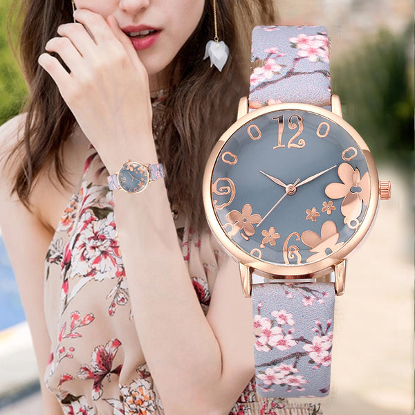 Girl Luxury Watch Women New Fashion Embossed Flowers