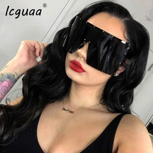 Trend Oversized Sunglasses Women Men Rivet Sun Glasses One-piece Windproof