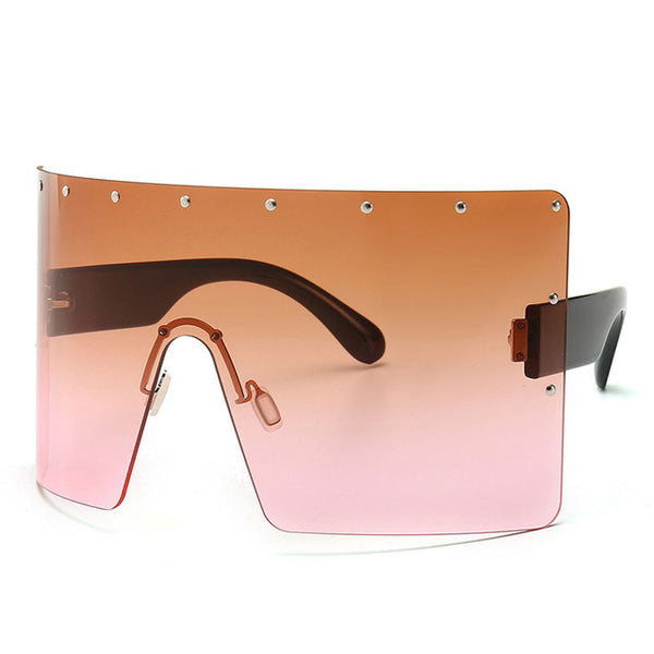Trend Oversized Sunglasses Women Men Rivet Sun Glasses One-piece Windproof