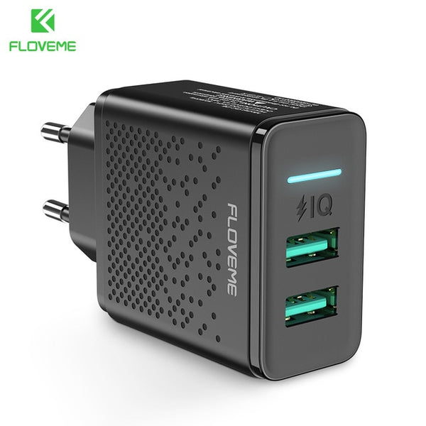 FLOVEME Dual USB Charger 5V 2.4A Fast Charging Wall Charger Adapter EU Plug Mobile Phone