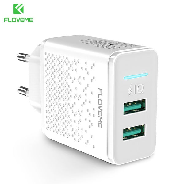 FLOVEME Dual USB Charger 5V 2.4A Fast Charging Wall Charger Adapter EU Plug Mobile Phone