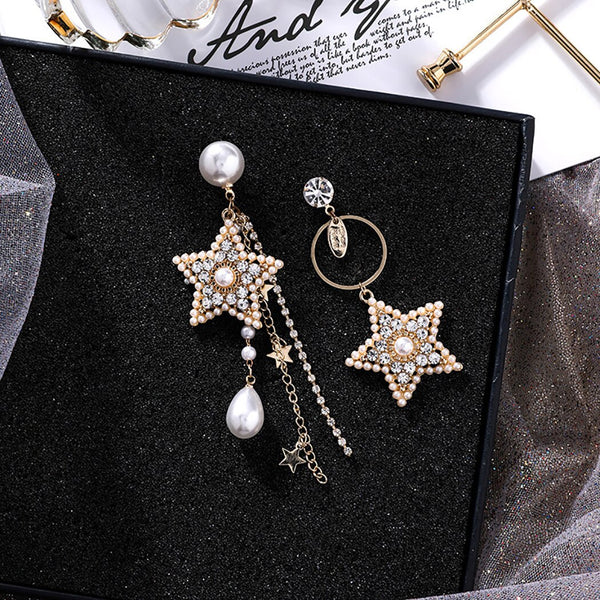 Womens Shinning Pearl Earrings Rhinestone Pearl Star Fashion Dangle Earrings Pentagram Earrings Luxury Wedding Jwelery