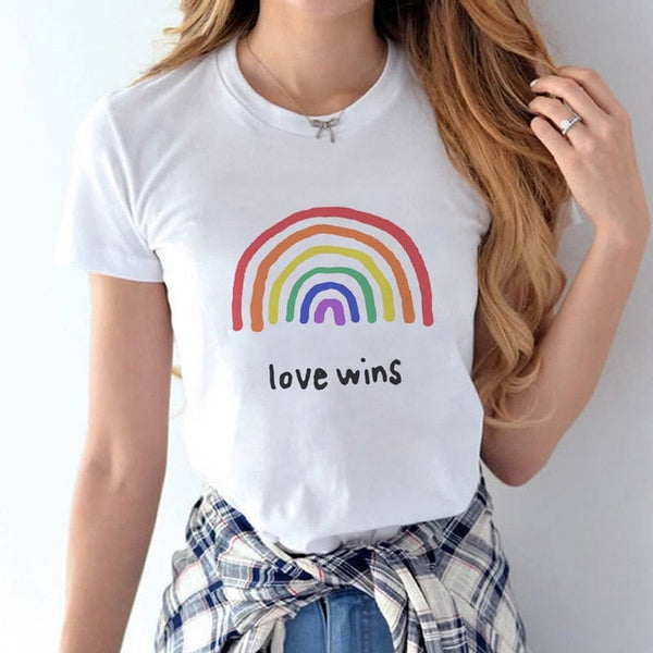 Love Wins Women & Men Rainbow Top T-Shirt Tee Kawaii