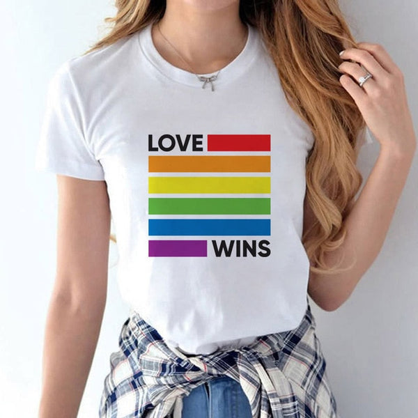 Love Wins Women & Men Rainbow Top T-Shirt Tee Kawaii