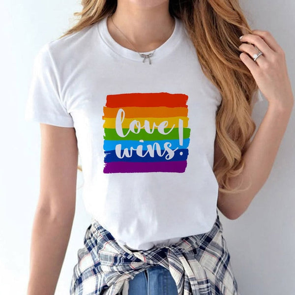 Love Wins Women & Men Rainbow Top T-Shirt Tee Kawaii