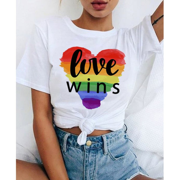 Love Wins Women & Men Rainbow Top T-Shirt Tee Kawaii