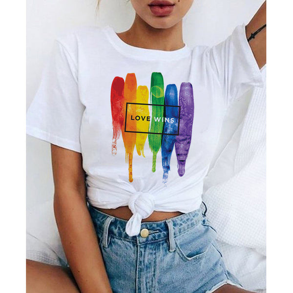 Love Wins Women & Men Rainbow Top T-Shirt Tee Kawaii