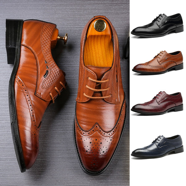 New Men's Brogue Perforated Leather Wing-tip Lace Up Oxford Dress Shoes