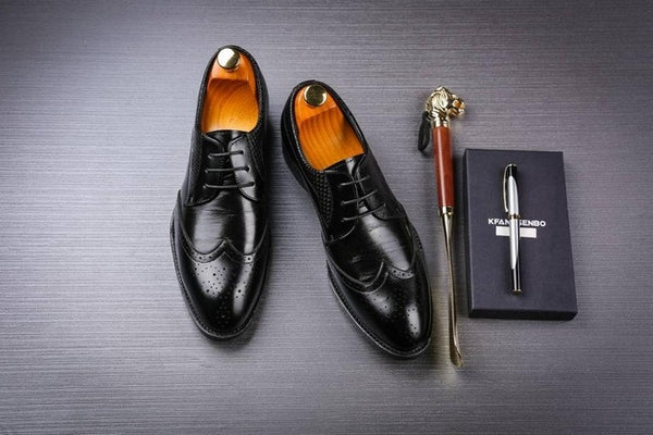 New Men's Brogue Perforated Leather Wing-tip Lace Up Oxford Dress Shoes