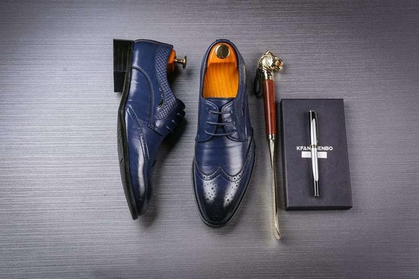 New Men's Brogue Perforated Leather Wing-tip Lace Up Oxford Dress Shoes