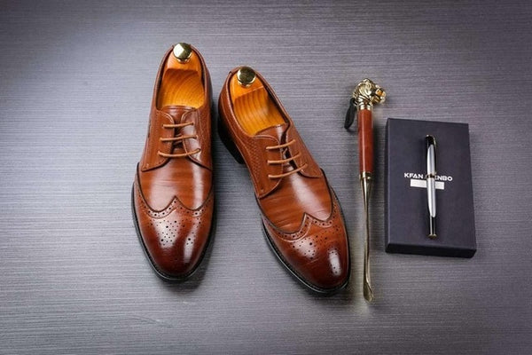 New Men's Brogue Perforated Leather Wing-tip Lace Up Oxford Dress Shoes