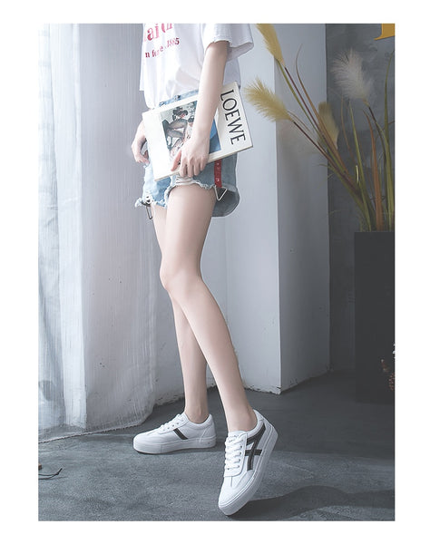 HOT Women  Fashion Breathble Vulcanized Shoes Women Lace up Casual Shoes White