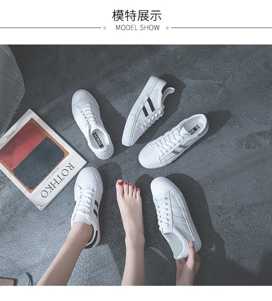 HOT Women  Fashion Breathble Vulcanized Shoes Women Lace up Casual Shoes White
