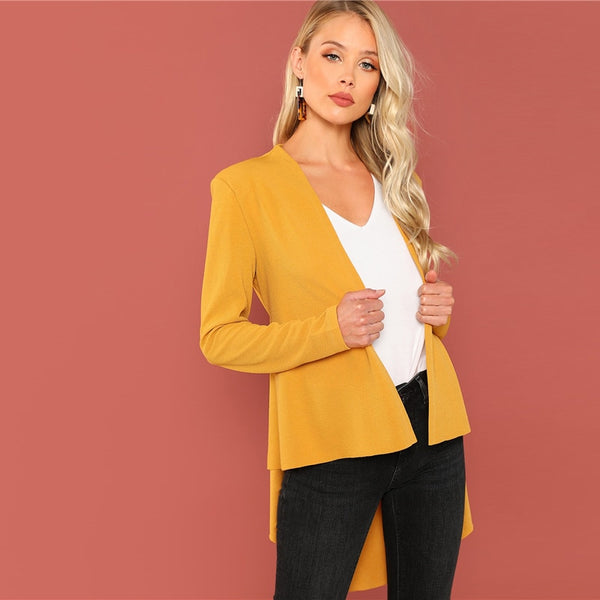 SHEIN Ginger Office Lady Elegant Asymmetrical Hem V neck Belted Solid Coat  Fashion Women Coats Outerwear