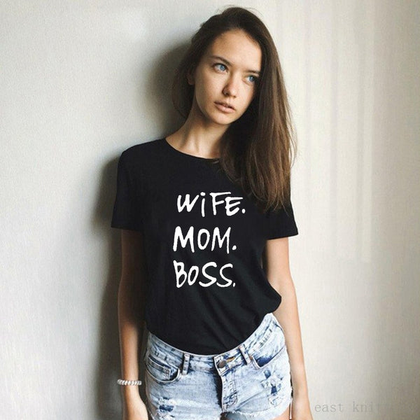 Wife Mom Boss Print  Short Sleeve T-shirt