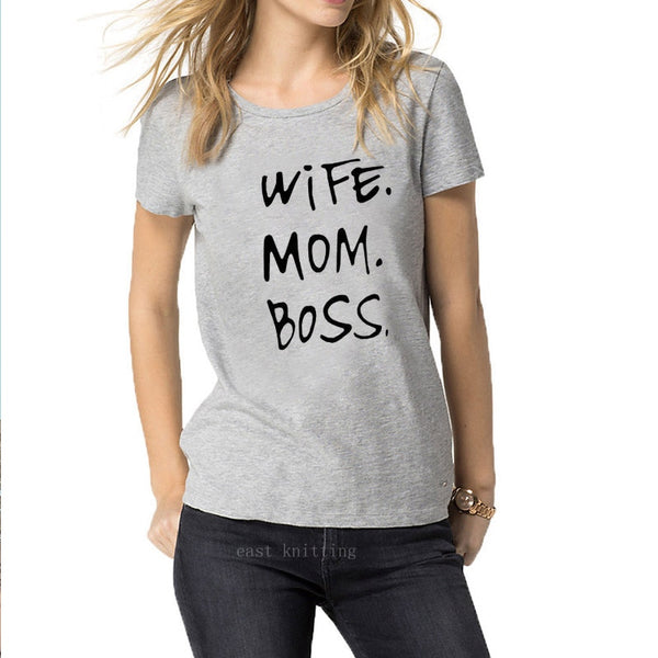 Wife Mom Boss Print  Short Sleeve T-shirt