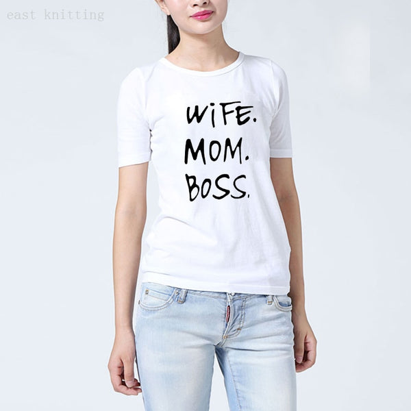 Wife Mom Boss Print  Short Sleeve T-shirt