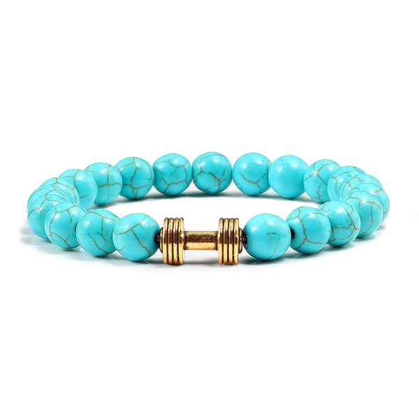 Trendy Jewelry Alloy Gold Barbell Bracelets Red Turquoises Natural Stone