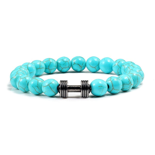 Trendy Jewelry Alloy Gold Barbell Bracelets Red Turquoises Natural Stone