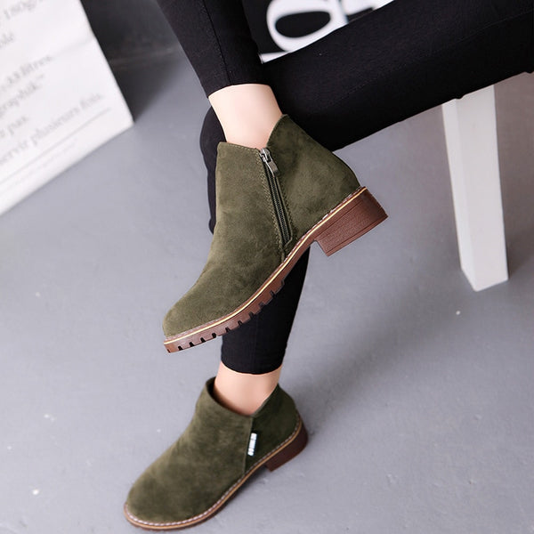 New Classic Women Ankle Boots Winter Female Snow Women Casual shoes Thick Heel Suede Warm Fur Plush