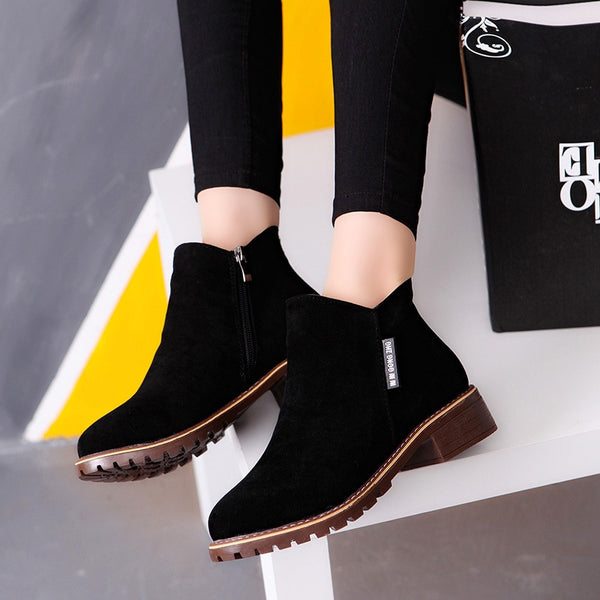 New Classic Women Ankle Boots Winter Female Snow Women Casual shoes Thick Heel Suede Warm Fur Plush