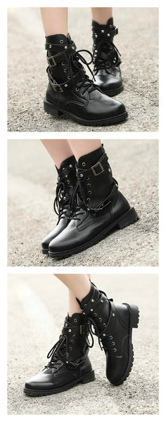 New Buckle Winter Motorcycle Boots Women British Style Ankle Boots Gothic Punk
