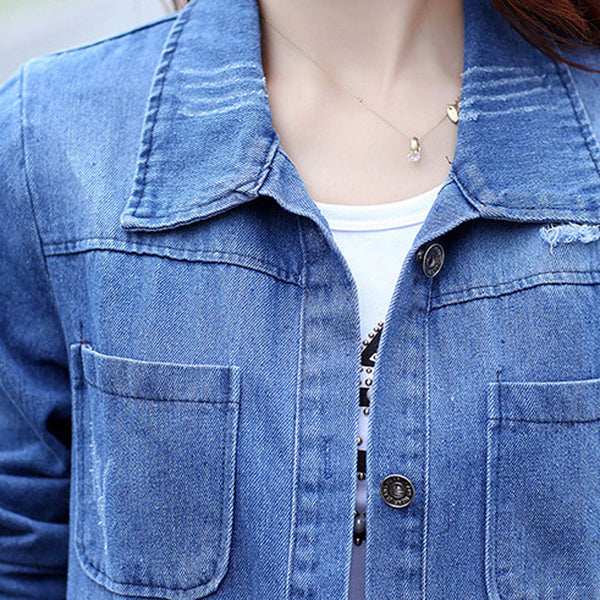 Long Denim Jacket  Women Vintage Slim Autumn Winter Outerwear Fashion Single Breasted Bomber Jackets Overcoat