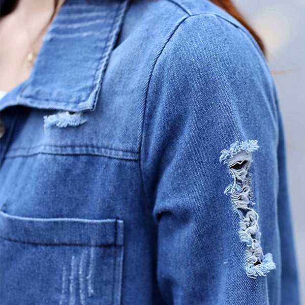 Long Denim Jacket  Women Vintage Slim Autumn Winter Outerwear Fashion Single Breasted Bomber Jackets Overcoat