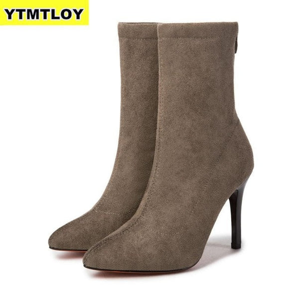 Women Sock Boots Pointed Toe Elastic High Slip On Heel Ankle Pumps Stiletto Botas