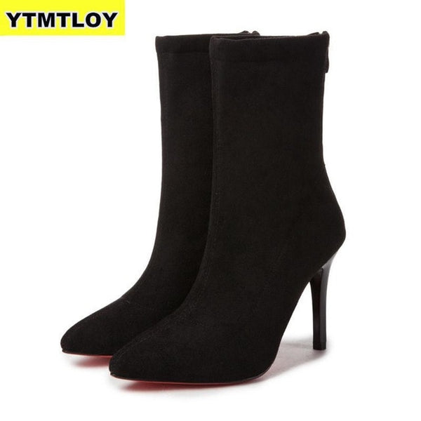 Women Sock Boots Pointed Toe Elastic High Slip On Heel Ankle Pumps Stiletto Botas