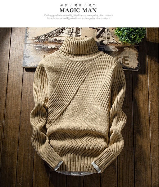 Classic Solid Color Turtleneck Sweater Men Winter