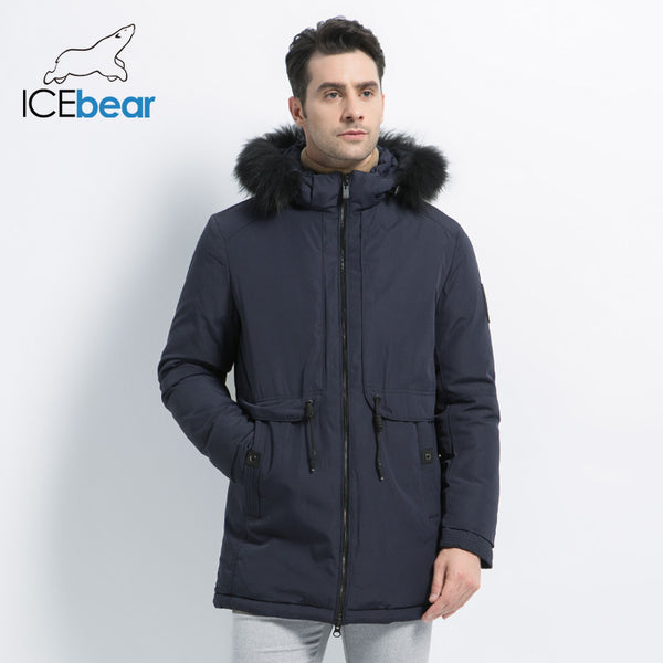 ICEbear Winter Jacket Men With Fur Collar Placket  Adjustable Waistband