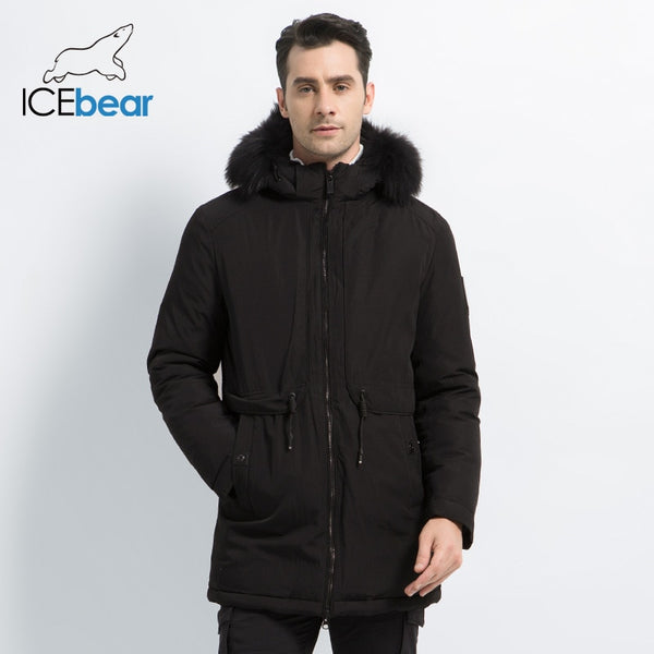 ICEbear Winter Jacket Men With Fur Collar Placket  Adjustable Waistband