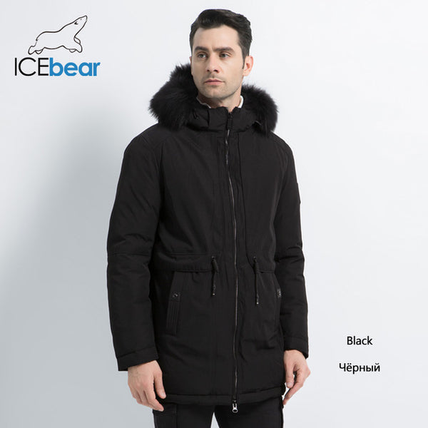 ICEbear Winter Jacket Men With Fur Collar Placket  Adjustable Waistband