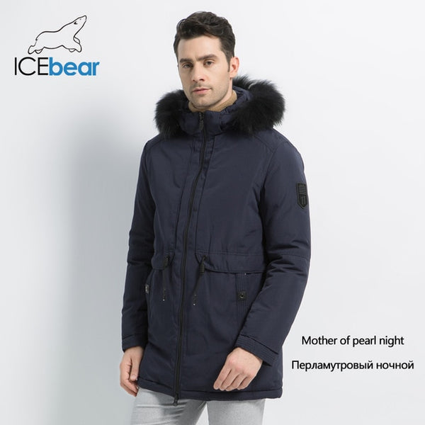 ICEbear Winter Jacket Men With Fur Collar Placket  Adjustable Waistband