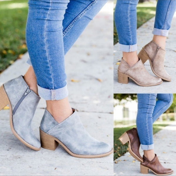 Chic Autumn Women Shoes Retro High Heel Ankle Boots Female Block Mid Heels Casual Botas Mujer