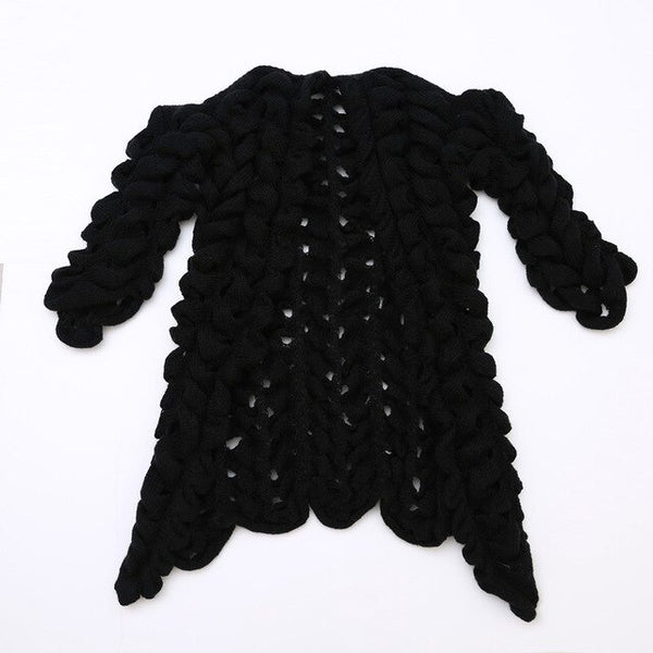 HAMALIEL New Fashion Women Long Cardigans  Fall Winter Knitting Long Sleeve Hollow Out Pink Patchwork