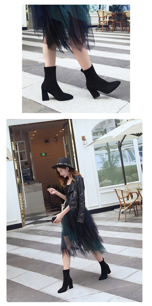 HOT Woman Shoes Sexy Zip Up Square High Heels Party Women Boots Winter